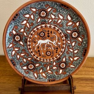 Howe Artistic Ceramic Plate with Black, Brown, and White Design